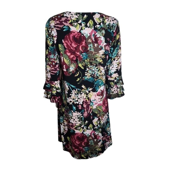 Connected Apparel Dress Womens Size 10 Multicolored Floral 3/4 Bell Sleeve - Picture 4 of 7